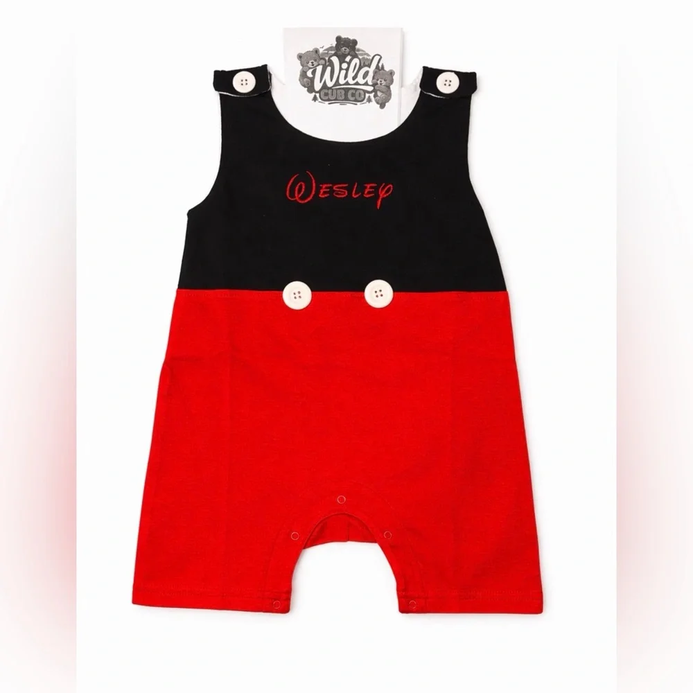 Personalized Black & Red Two-Tone Baby Romper